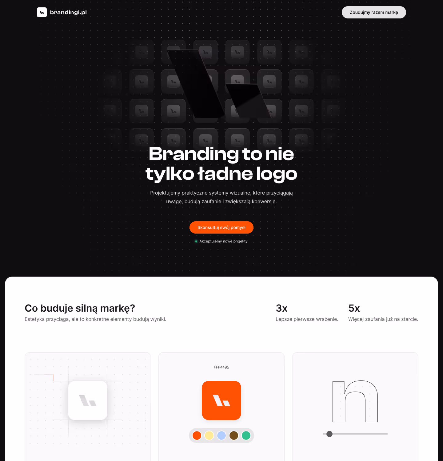 Website design for Brandingi.pl - a studio specializing in visual identity design.