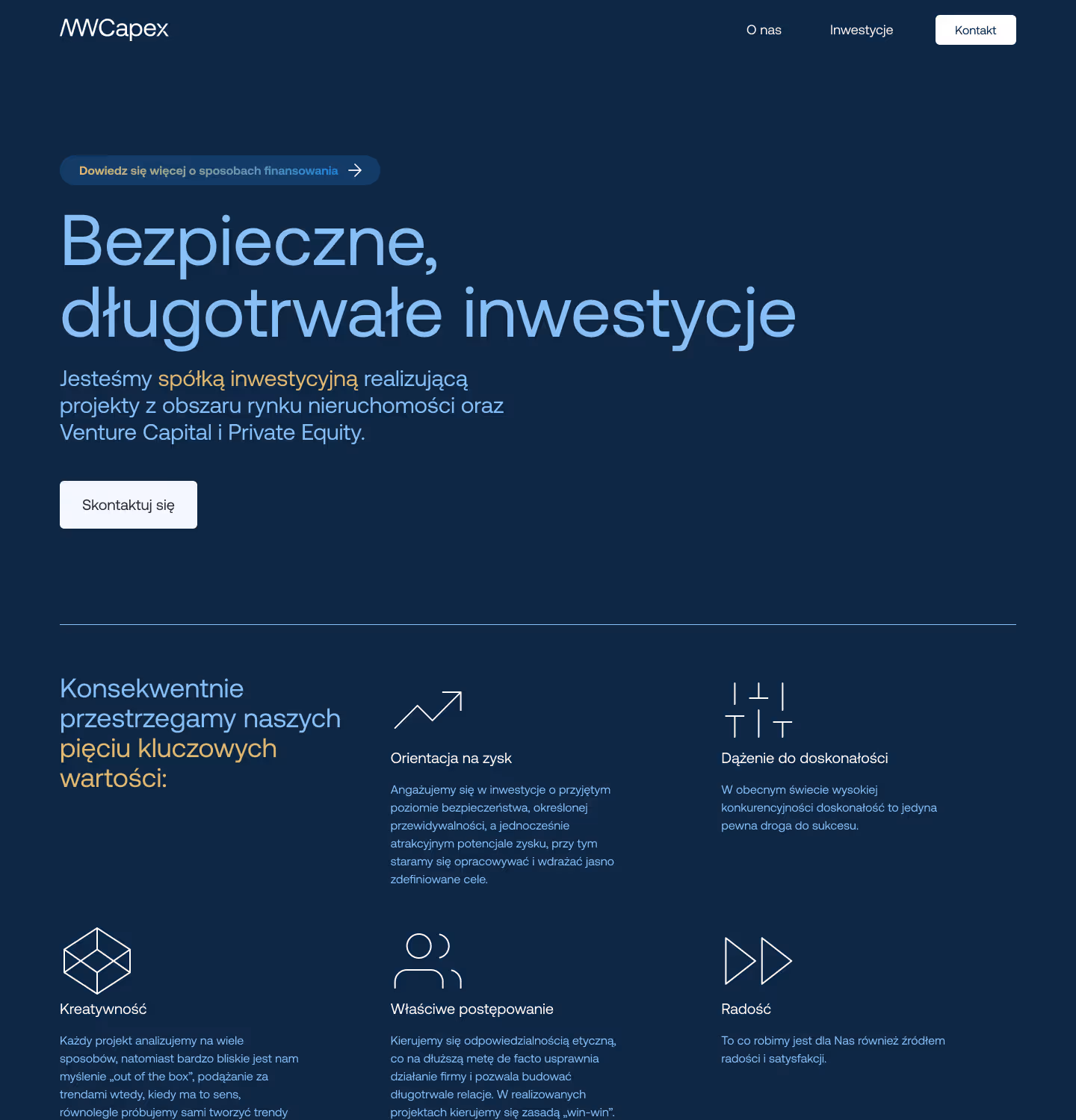 Website design for MW Capex - a company focused on investments.