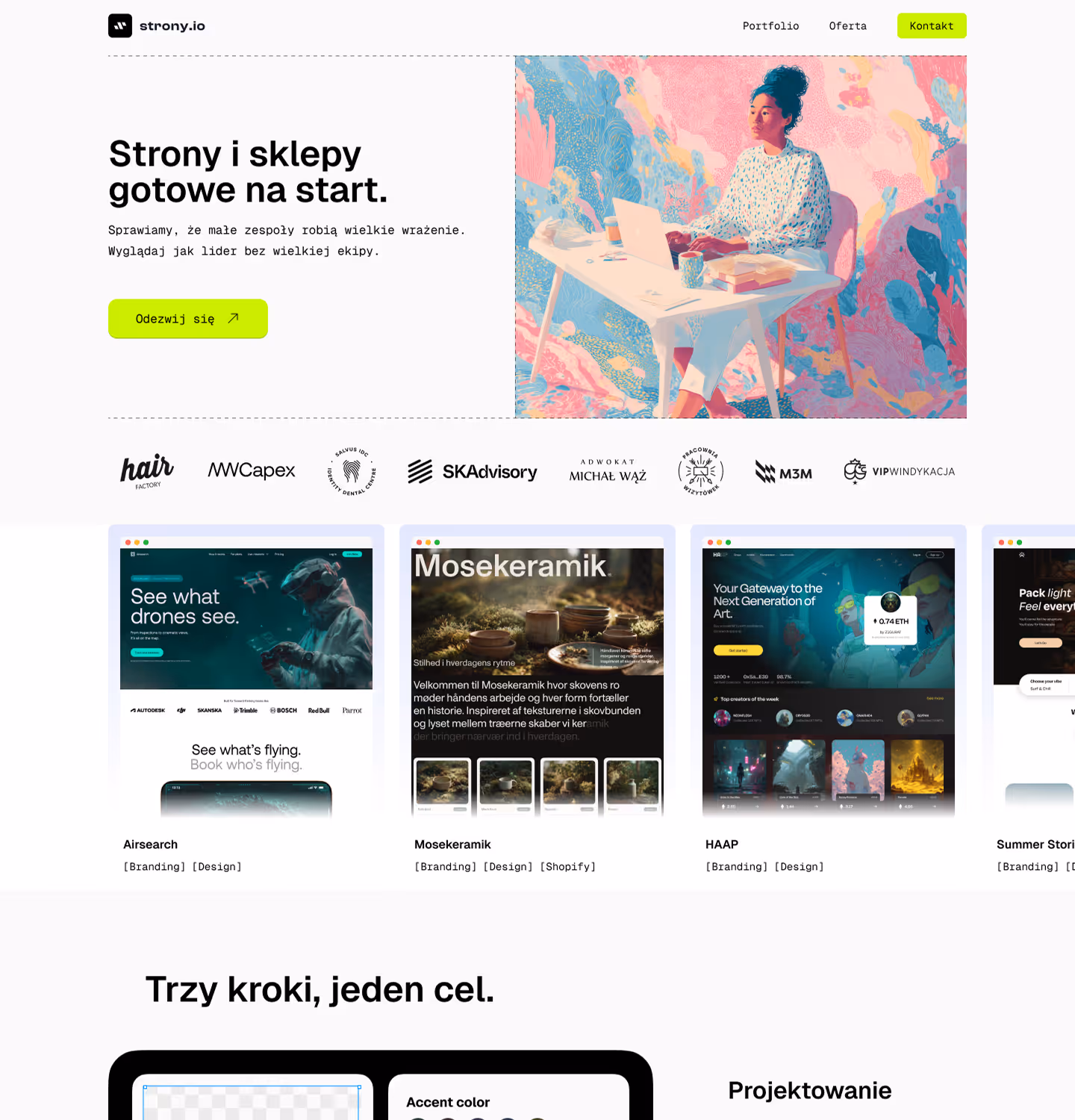 Website design for Strony.io - a studio specializing in web design and webflow development.